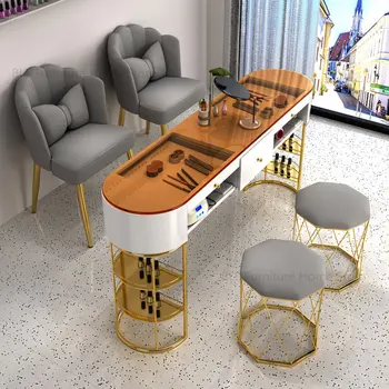 Fény Luxus Köröm Asztalok, Székek, Meghatározott Egységes, Dupla Üveg, Manikűr Asztal olasz szépségszalon Profi Manikűr Asztal