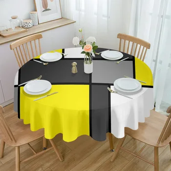Geometriai alakzatok Sárga Absztrakt Vízálló Terítő Asztal Dekoráció kerekasztal-Fedezze Konyha Esküvői Haza Étkező