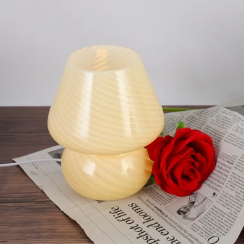 Gomba Lámpa, Üveg Asztal, Éjjeli Lámpa Muránói Vintage Stílusú Csíkos Este Lámpa Asztali Lámpa Hálószoba Ajándék Tanulmány Nappali Gyerek