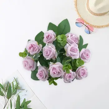 Gyönyörű Mesterséges Rózsa Virág, Nem fonnyadt Mesterséges Virág Zöld Levelek Dekoratív Virágos Megállapodás Mesterséges Virág