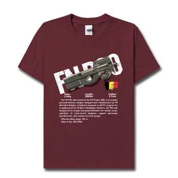 Géppisztoly FNP90 Belga katonai fan-játék pamut rövid ujjú póló férfi ruházat Nyári Alkalmi Nyomtatott divat O-Nyak Streetwear