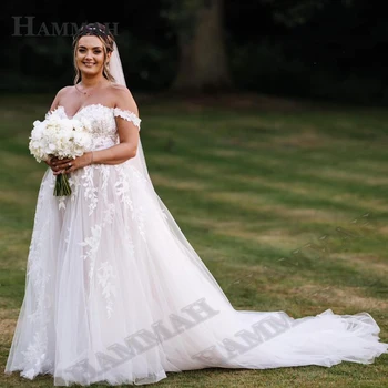 HAMMAH 2023 Elegáns Esküvői Ruhák Nőknek Szívem Rövid Kap Ujjú Appliqués Tulle Vestido De Noiva Menyasszony Egyedi