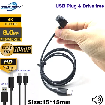 HD 1080P 2MP 4MP 8MP USB Kamera 15*15 mm-es Micro Méret, C-Típusú USB Webkamera CCTV Gomb Audio OTG Micro Kamera, Android Mobil