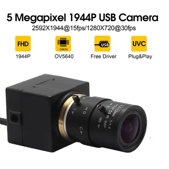 HD USB kamera 5Megapixel 2592X1944 Videó Webkamera OV5640 CMOS CS Mount, Varifokális 2.8-12mm MJPEG YUY2 UVC usb kamera modul