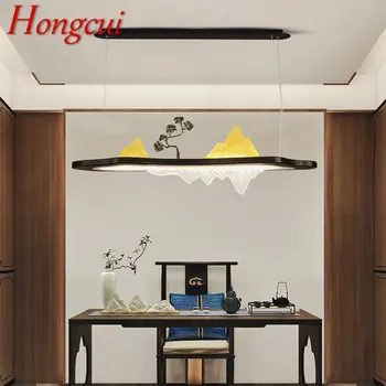 Hongcui Kínai Stílusú LED Medál Creative Zen Egyszerűség Téglalap alakú Táj Világítás Csillár Haza Teaház Dekoráció
