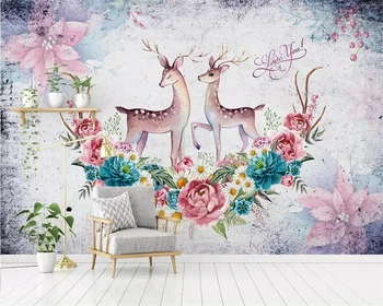 Háttérkép freskó Északi retro Amerikai elk szerelem nappali, hálószoba, TV háttér fali dekoráció festés 3d háttérkép