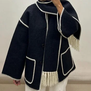 Japán Hit Szín Fényes-line Gyapjú Kabát Őszi Téli Elegáns Divat Kabátok Meleg, Laza Alkalmi Outwears a Sál