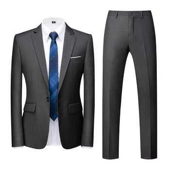 (Kabát+Nadrág) Boutique Divat Férfi egyszínű Alkalmi Üzleti High-end Szociális Formális 2 darabos Készlet Vőlegény Esküvői Plus Size S-6XL