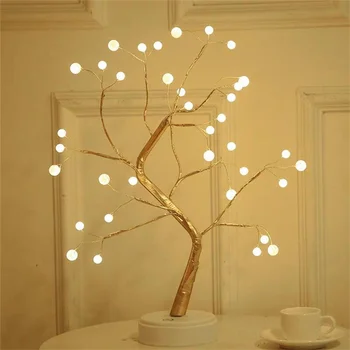 Karácsonyfa LED-es Éjszakai Fény, Családi szoba Esküvő Party Dekoráció Érintse meg a Kapcsolót Mese Réz Drót Éjszakai Fény