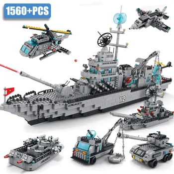 Katonai 1560pcs 6 1 Haditengerészet Csatahajó Pusztító Fegyver építőkövei Háború Hajó Helikopterek Tégla Játékok Ajándék Gyerekeknek