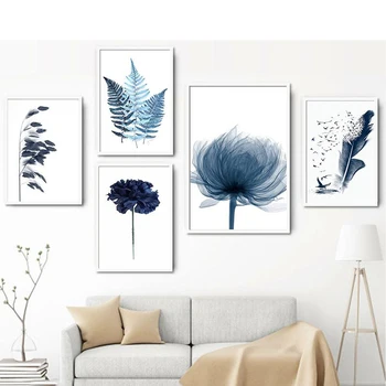 Kék növény, a virágok s levelek Absztrakt Vászon Festmény Haza Művészeti Plakátok Hálószoba, Folyosó Matricák Északi Dekoráció