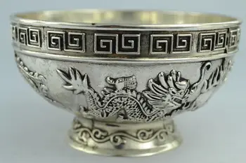 Kínai Ritka Gyűjtemény Régi Kézimunka Tibet - Ezüst tál fém kézműves