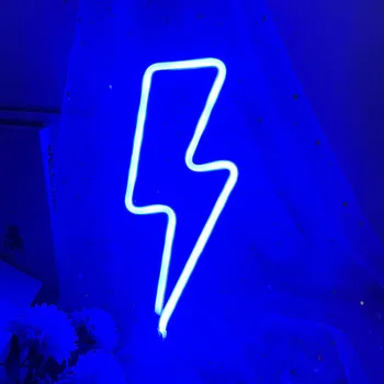 LED Neon Sign Villám Alakú Fal Éjszakai Fény USB elemes asztali Lámpa