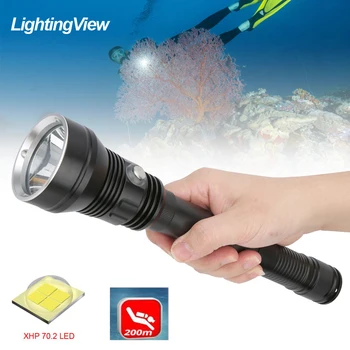 Lightingview Utral Fényes Víz alatti Fény Búvárkodás Fáklya XHP70.2 Spearfishing Zseblámpa Víz alatti 200M Vadászat, Fény