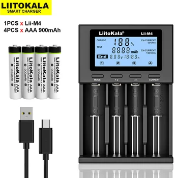 Liitokala aaa nimh 900mah * 4 1.2 v-os akkumulátorok számára, játékok, egerek, elektronikus mérlegek stb + Li-M4 töltő