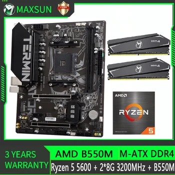 MAXSUN Terminátor B550M a Ryzen 5 5600 CPU, Alaplap Combo Játék Asztali 2x8GB 3200MHz RAM M. 2 SATA 3.0 Csatlakozó AM4 PC-be