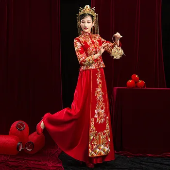 Magas minőségű Keleti Menyasszony Bankett Vintage Modern Kínai Esküvői Ruha Hosszú Hagyományos Ruhákat Kína Qipao китайская одежда