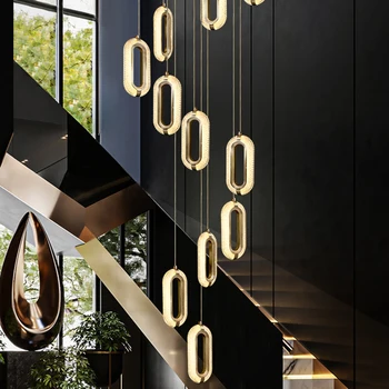 Modern Akril Arany Ovális Led Medál Fények Nappali Étkező Dekor Led Medál Lámpa Lépcső Loft Villa Lógó Lámpa Lámpatest