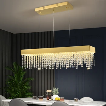 Modern Nappali Csillár Arany Luxus Kristály Étkező Asztal Medál Fény Lakberendezési Konyha Felfüggesztés Csillár