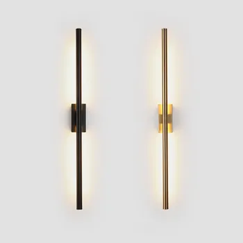 Modern, egyszerű, lineáris cső LED fali lámpa fel downbackground szemközti falon fény, LED-es éjjeli foyercorridor fekete arany LED gyertyatartó