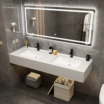 Modern minimalista márvány dupla medence, mosdó nyilvános fürdőszoba szekrény kombináció