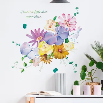 Multicolor Akvarell Virágok falimatrica Hálószoba, Nappali Dekor Haza Háttér Dekoráció PVC Háttérkép Kivehető Poszter