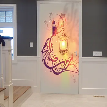 Muzulmán Ünnep Elrendezés Kreatív Ajtó Matricák Személyiség Fából készült Otthoni Dekoráció Falra öntapadós Vízálló