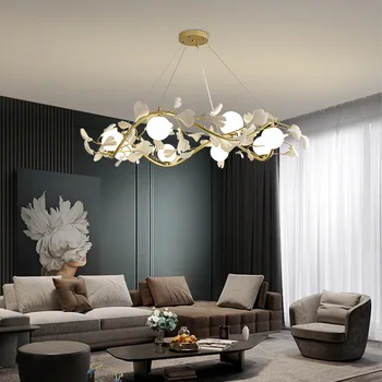 Művészeti Led Lámpa Medál Lámpa Mennyezeti Csillár Északi luxus levelek modern design, fehér élő hálószoba dekoráció étkezési