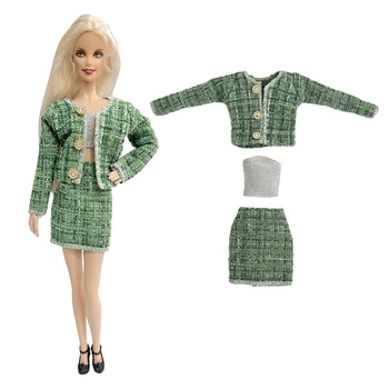 NK Hivatalos 1 Készlet (Környezetvédelmi Nagykövet) sorozat ruhát: arany-flow gombot kabát+ezüst felső+zöld szoknya Barbie-Baba