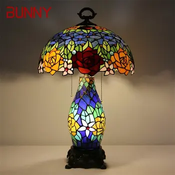NYUSZI Tiffany Üveg asztali Lámpa LED-es, Modern, Kreatív Rózsa Virág asztali Lámpa Dekoráció Az Otthoni Nappali, Hálószoba Éjjeli
