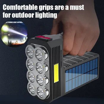 Napelemes kézi LED Lámpa USB Újratölthető Kemping Lámpás Szabadtéri Sürgősségi Fényszóró 8LED Legfényesebb Nagy teljesítményű Lámpa