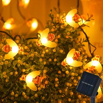 Napenergia Füzér Napelemes Lámpa Kültéri 5m 7m 12m mézelő Méh Solar Lámpa LED String tündérfény Kert Karácsonyi Dekoráció Otthon