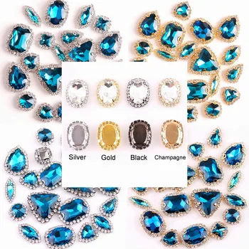Napraforgó típusú, Ezüst, Arany, Fekete, Pezsgő karom beállítások 10 formák mix Kék cirkon színes üveg kristály varrni a diy berendezés