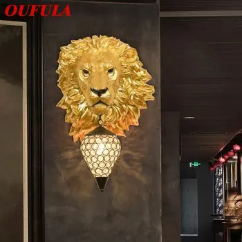 OUFULA Modern Arany Oroszlán Fali Lámpa, LED-es Évjárat Kreatív Gyanta Gyertyatartó Fény Haza Nappali Háttér Folyosó Dekoráció