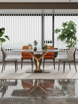 Olasz luxus természetes szuper kristály asztal szék kombináció márvány téglalap alakú asztal, egyszerű, modern