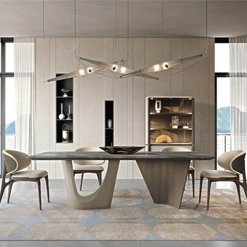 Olasz stílus fény luxus minimalista stílus márvány hosszú asztal háztartási asztal szék kombináció high-end tervező egyedi bundában