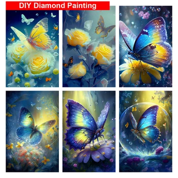 Pillangó DIY 5D Gyémánt Festmény AB Gyakorlat Kör Tér Strasszos Virág Hímzéssel, Táj Cross Stitch Mozaik lakberendezés