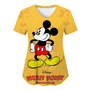 Póló Mickey Maximum V Nyakú póló Nővér Egységes póló Disney Felső Nők 2023 Kórház Minnie Egér Nő Ruha Zsebében Tees