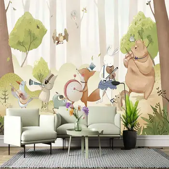 Rajzfilm kézzel festett állat rajzfilm zene erdő fél 3D-s nappali, hálószoba, egyedi öntapadós tapéta freskó