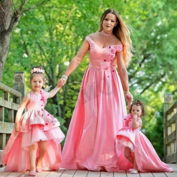 Rózsaszín High-End Kisgyermek Virág Lány Ruha Szülinapi 3D Virágok Tini Esküvő divatbemutató Első Áldozás Minden Korosztály számára