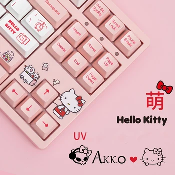 Sanrio Hello Kitty RGB Mechanikus Billentyűzet Vezetékes Rózsaszín Lányok Aranyos Rajzfilm Animáció TTC Kapcsoló RGB Világító Laptop