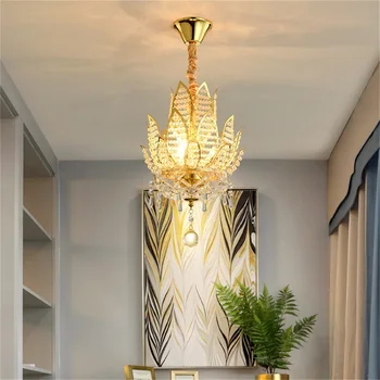 TEMAR Arany Csillár Modern Berendezési tárgyak Kreatív Lotus Kristály Medál Lámpa Haza LED Dekoráció