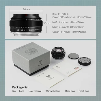 TTArtisan 50mm F2 Elsődleges Kamera Objektív Sony E-Mount Fujifilm Canon XF M Leica L Nikon Z30 Olympus Panasonic M43