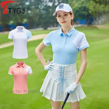 TTYGJ Nyári Golf Ruházati Nők Patchwork Alkalmi Golf Póló Női Rövid Ujjú Slim Max Lányok Lélegző Sport póló S-XL