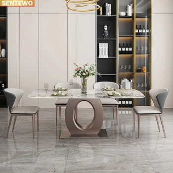 Tervező Luxus konyha szoba Márvány Kő Födém étkezési terített asztal 4 szék mesa de jantar tisch bútor Rozsdamentes acél arany bázis