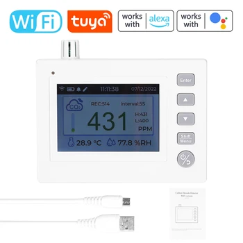 Tuya Wifi 4.0 inch TFT Színes Szén-Dioxid, CO2 Érzékelő Újratölthető levegőminőség-Mérő Támogatás Létrehoz&Export PDF Fájl