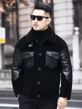 Télen a Férfiak a birkanyírás Valódi Szőrme Kabát Báránybőr Használjunk, Üzleti Alkalmi Kabát Moto Természetes Gyapjú Kabát, Felöltő Plus Size 5XL