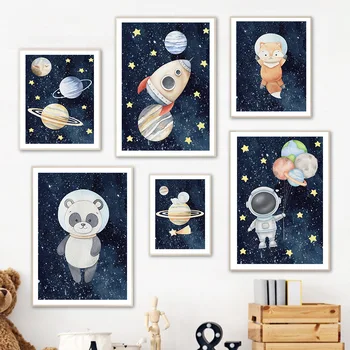 Tér Bolygó Rakéta Űrhajós Wall Art Vászon Festmény Északi sokszorosított grafika Falon Képek, gyerekszoba Dekoráció keret nélküli