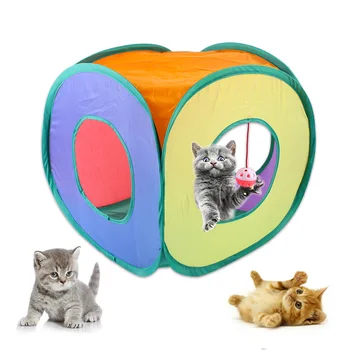 Tér Szivárvány Alagút Macska Játékok Labdát Összecsukható Cső Cica Alagút Unatkozni Macskák Ágy Ház Játékok Interaktív Pet Supplies
