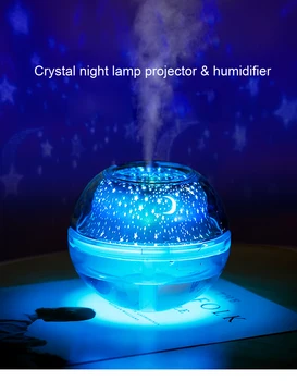 USB Kristály éjjeli lámpa projektor 500ml levegő párásító Asztali Aroma diffúzor ultrahangos köd készítő, LED-es éjszakai fény haza